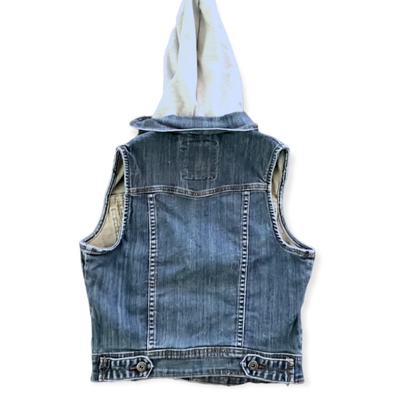 Denim Vest Hood Gray Layered Punk Grunge Skater Streetwear I Love H81 Size Small - Picture 2 of 7